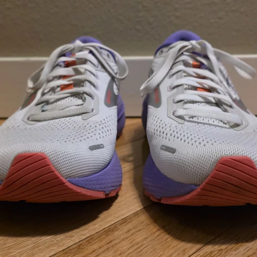 Brooks Women's 11 Adrenaline GTS 22 Running Shoes - Gray w Purple & Orange - Picture 6 of 10